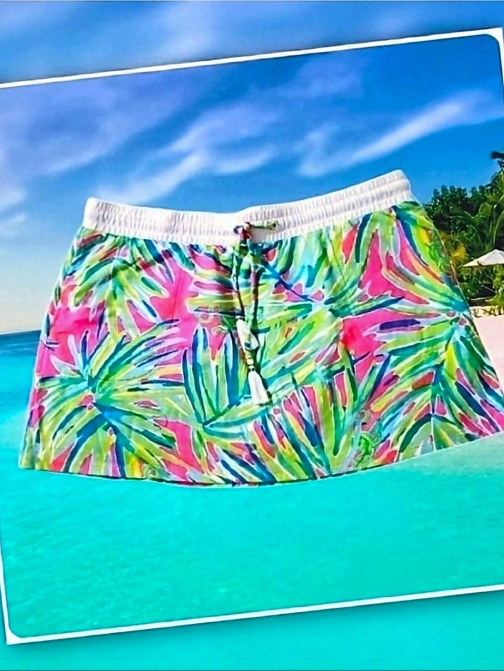 Lilly Pulitzer Zia Tiki Pink Royal Lime Mini Skirt Pockets Pull On Sz. XL